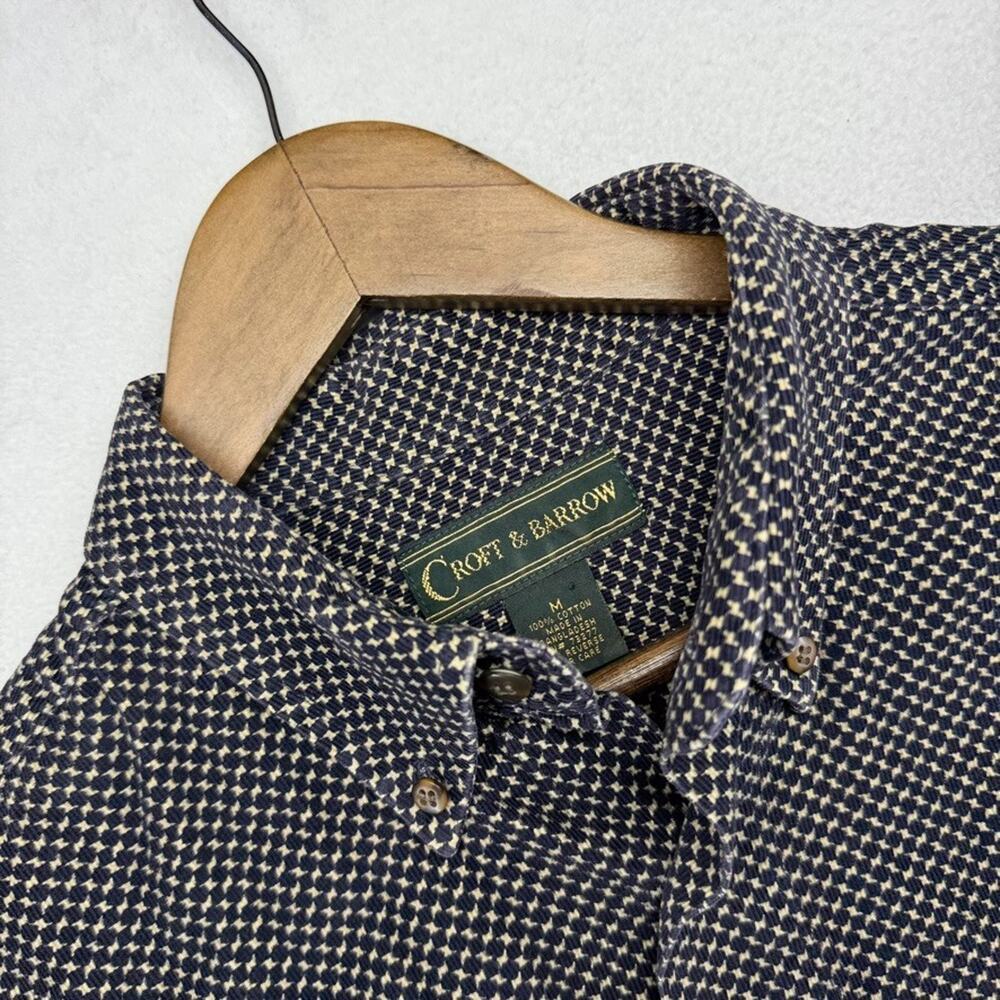 Vintage Croft Barrow Corduroy Shirt Mens Medium Blue tan Pinwale Cords Geometric